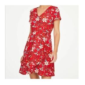 Ann Taylor Dress Red Orange Iris Flutter Sleeve Floral Faux Wrap Size 8 NWT